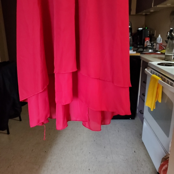 Womens Red Chiffon Dress - Picture 4 of 5